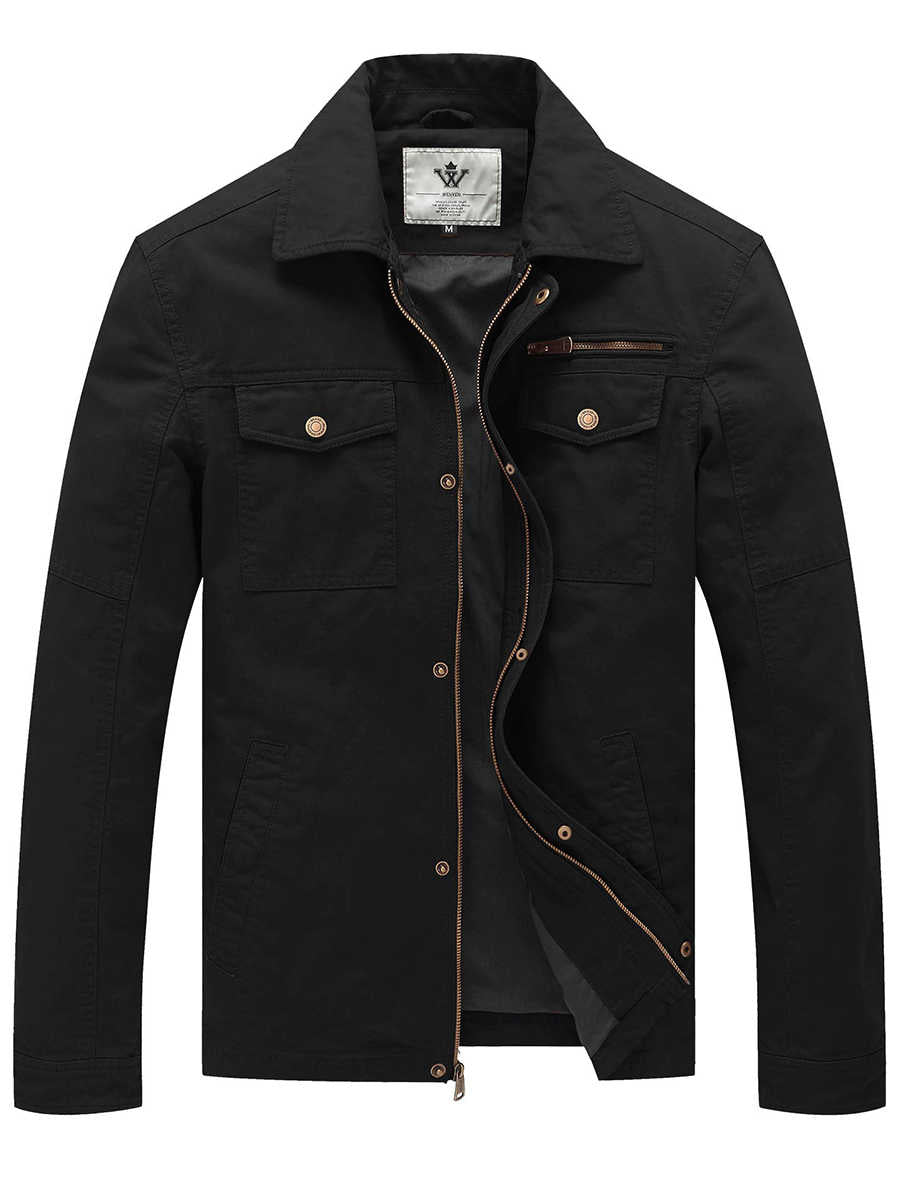 Men's Cotton Lapel Canvas Casual Jacket – Black