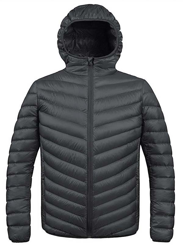 Men's Padded Hooded Lightweight Warm Quilted Jacket – Dark Gray