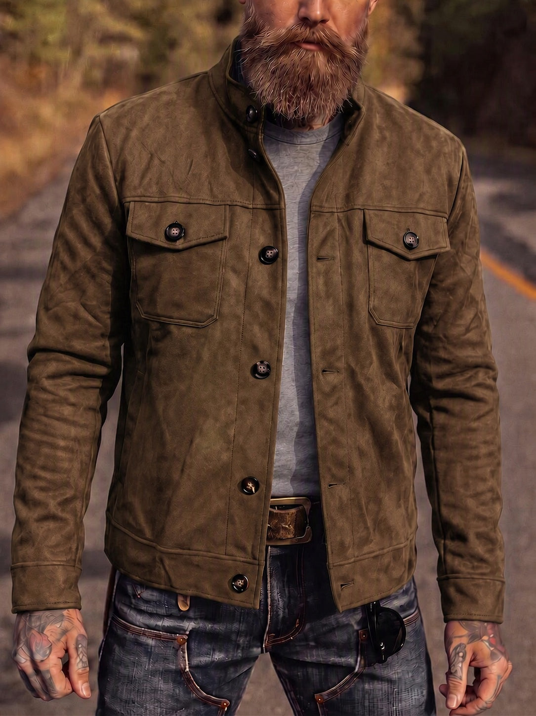 Men's Faux Suede Retro Jacket – Brown