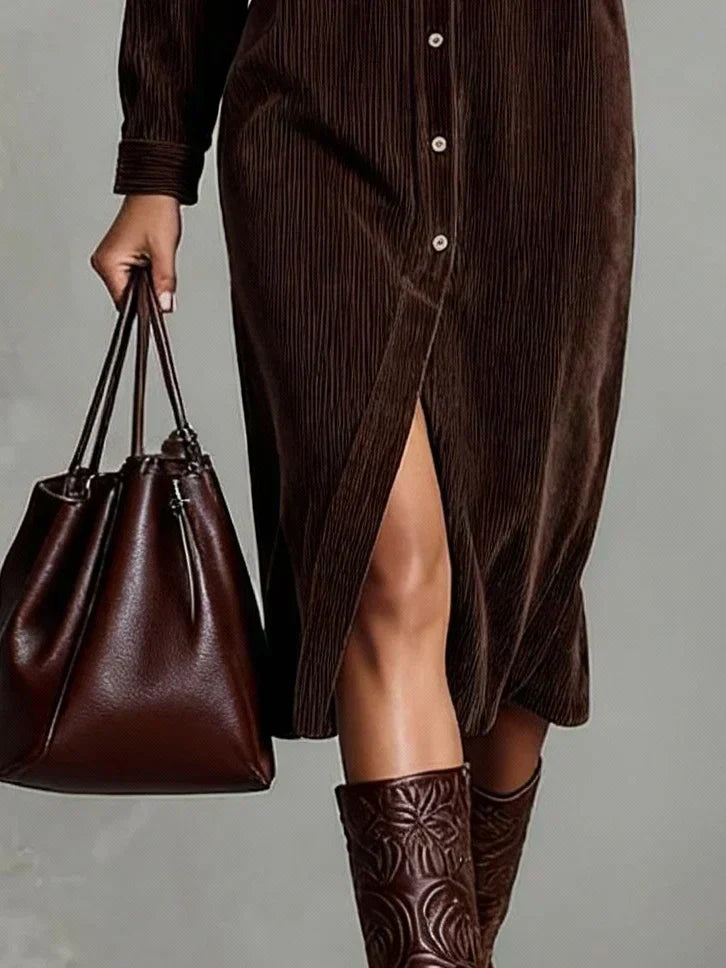 Bess | Women's Dress | Sleeve Midi Button Down Collar