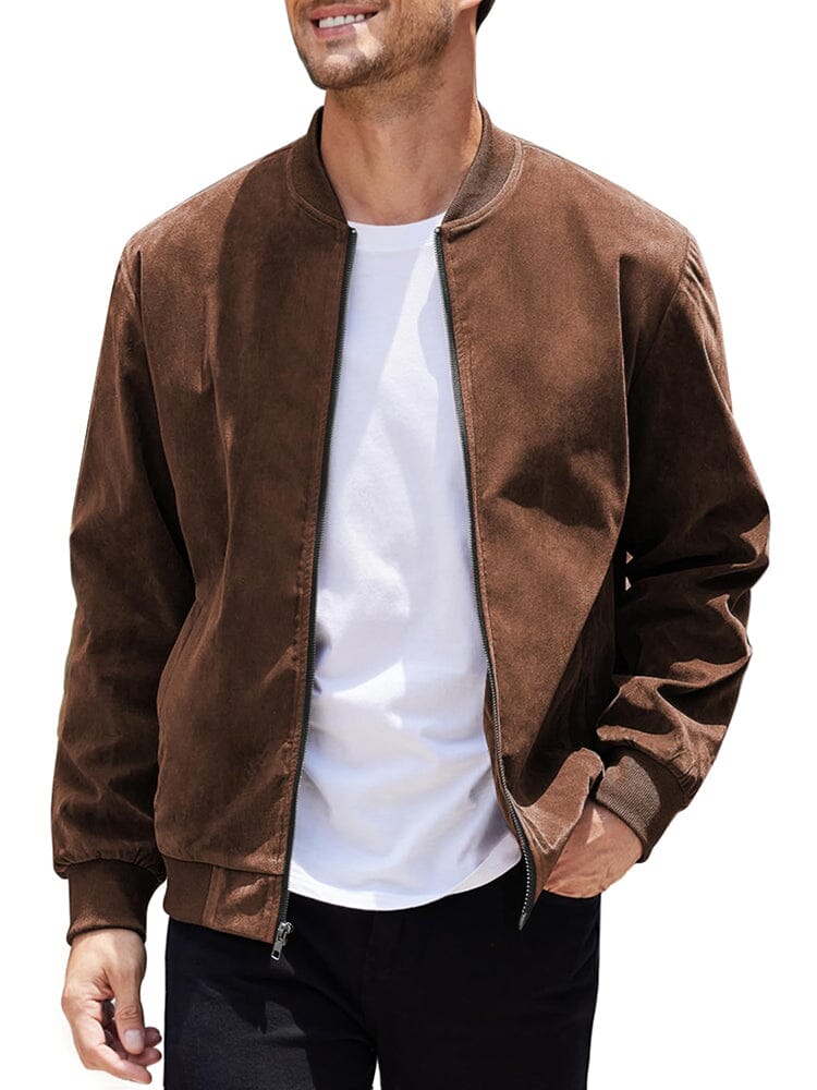 Men's Faux Suede Vintage Bomber Jacket – Brown