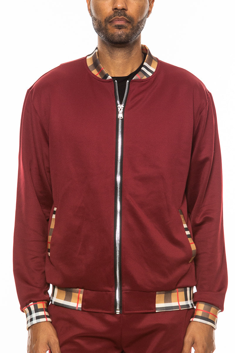 Men's Track Checked Jacket – Burgundy