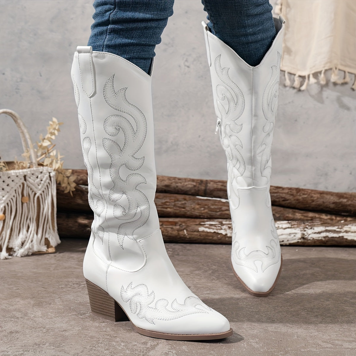 Della | Cowboy Boots For Women | Knee-High Block Heel