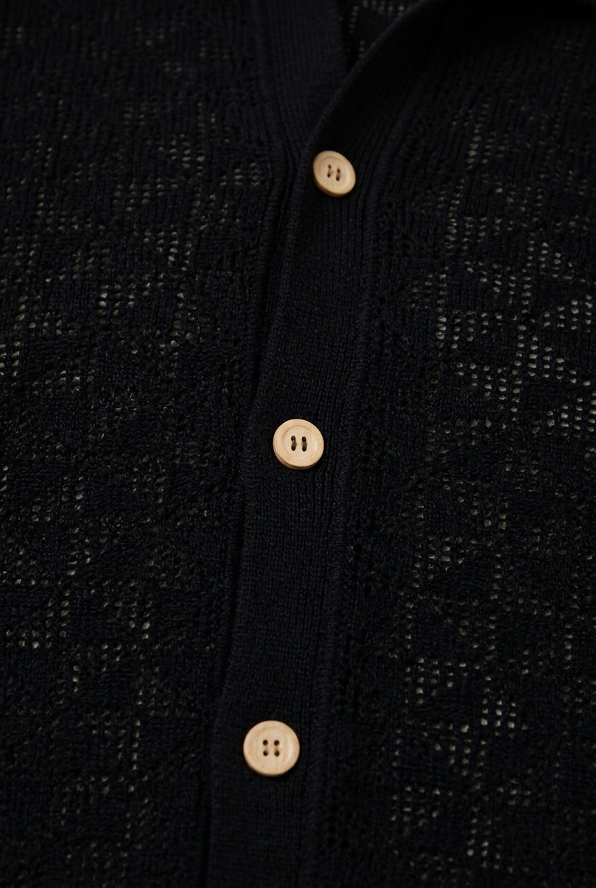 Men's Geometric Crochet Knit Polo Sweater – detail