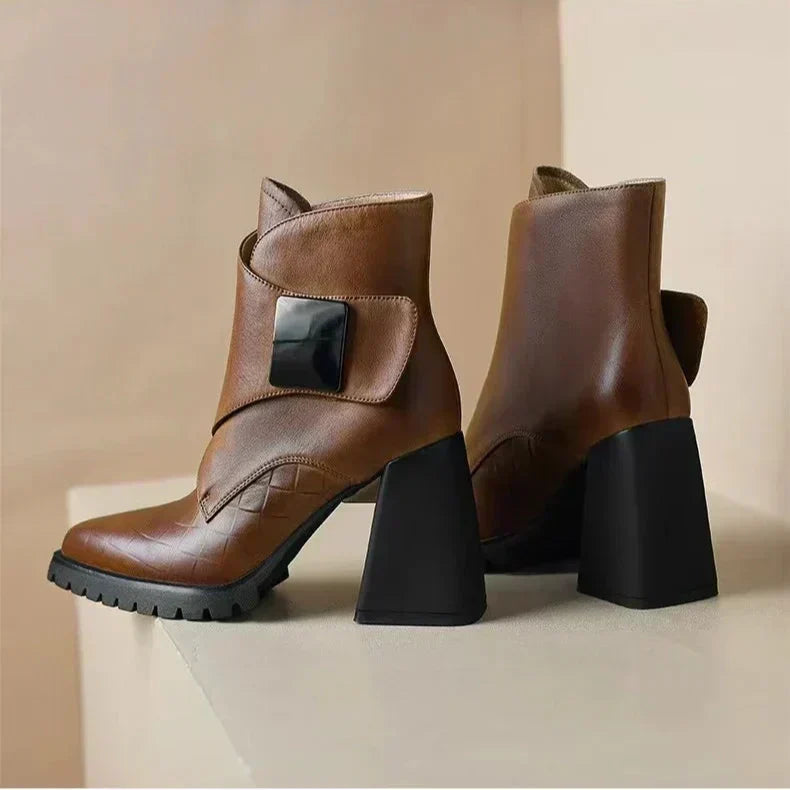 Taylor | Boots For Women | Ankle Block Heel With Strap Detail