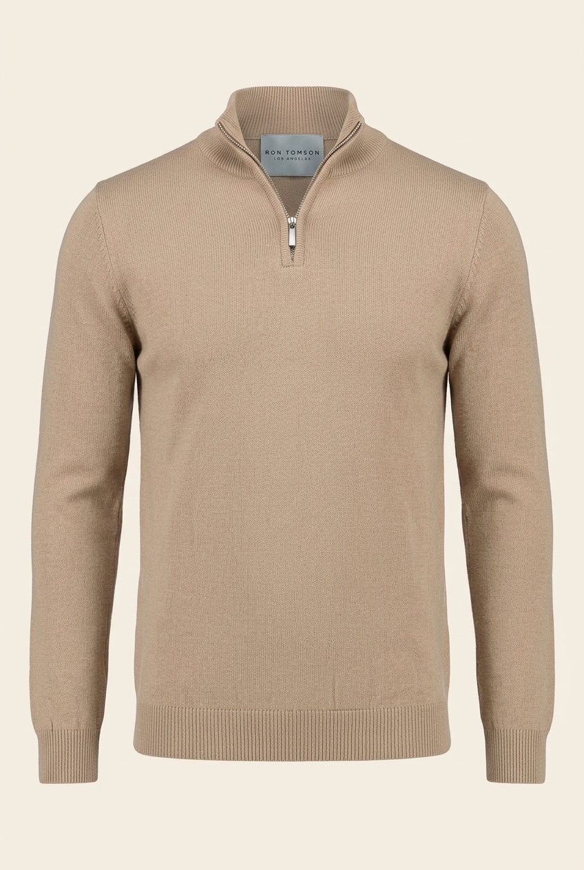 Men's Soft Drape Half-Zip Quarter-Zip Sweater – Beige