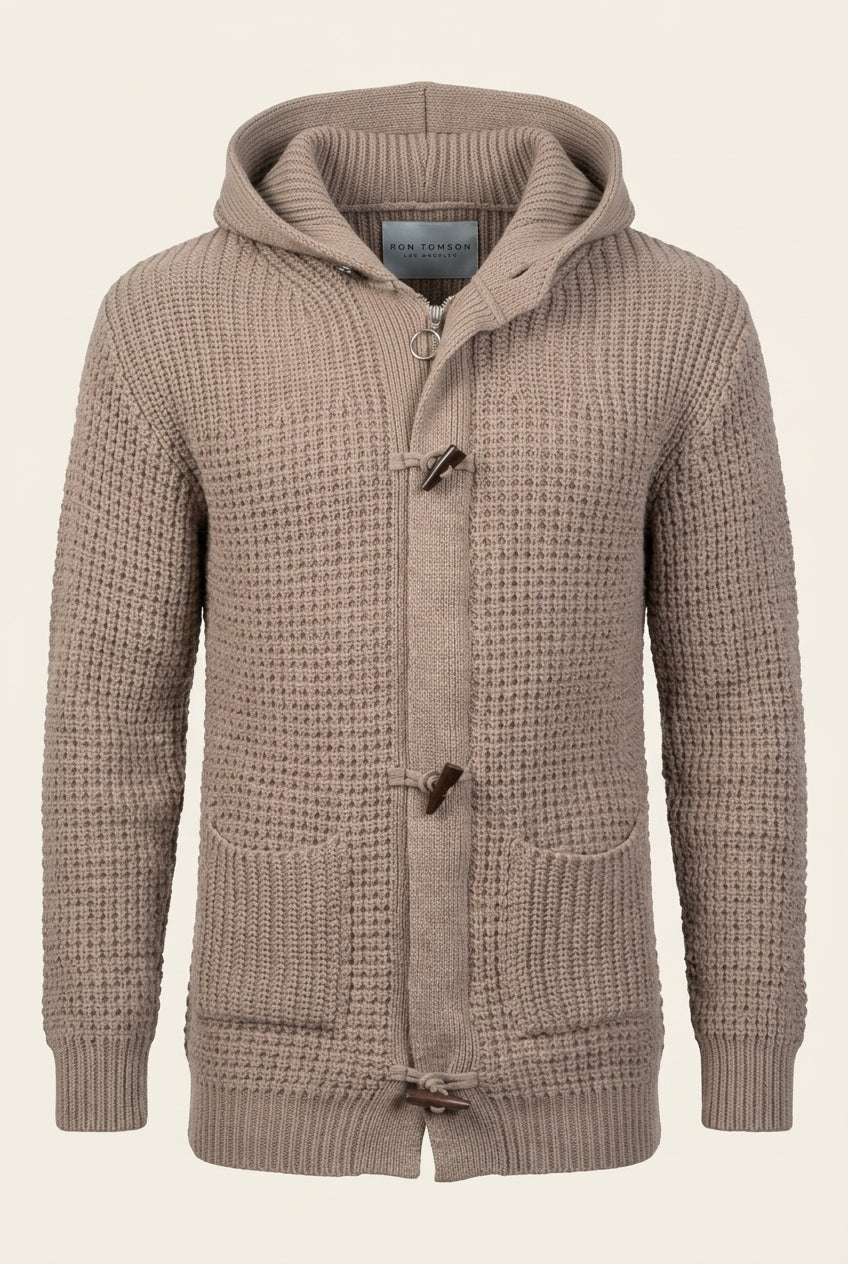 Men's Hooded Fitted Cardigan – Light Brown