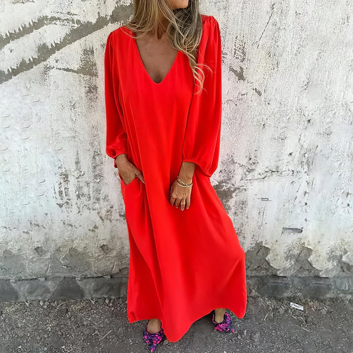 Women’s Dress | Maxi V-Neck  with Pocket
