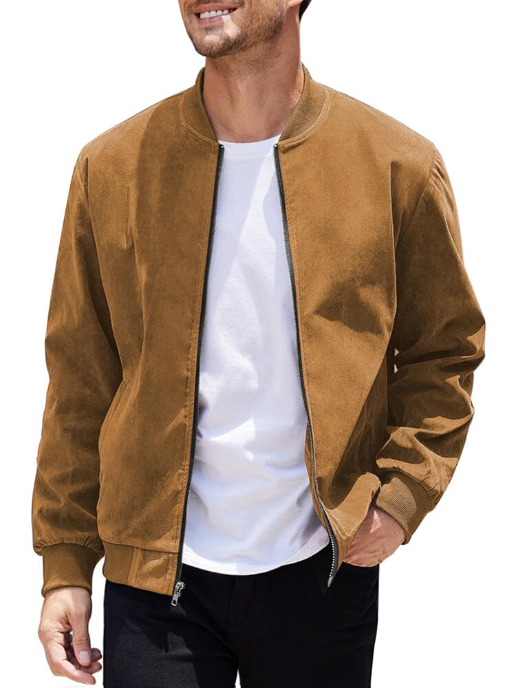 Men's Faux Suede Vintage Bomber Jacket – Light Brown
