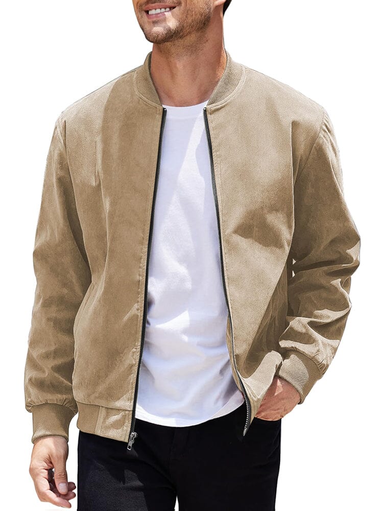 Men's Faux Suede Vintage Bomber Jacket – Light Khaki