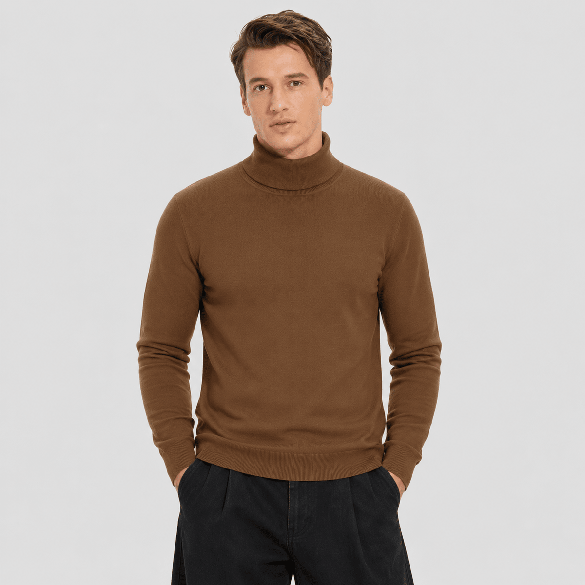 Men's Knit Lightweight Turtleneck Sweater – Camel