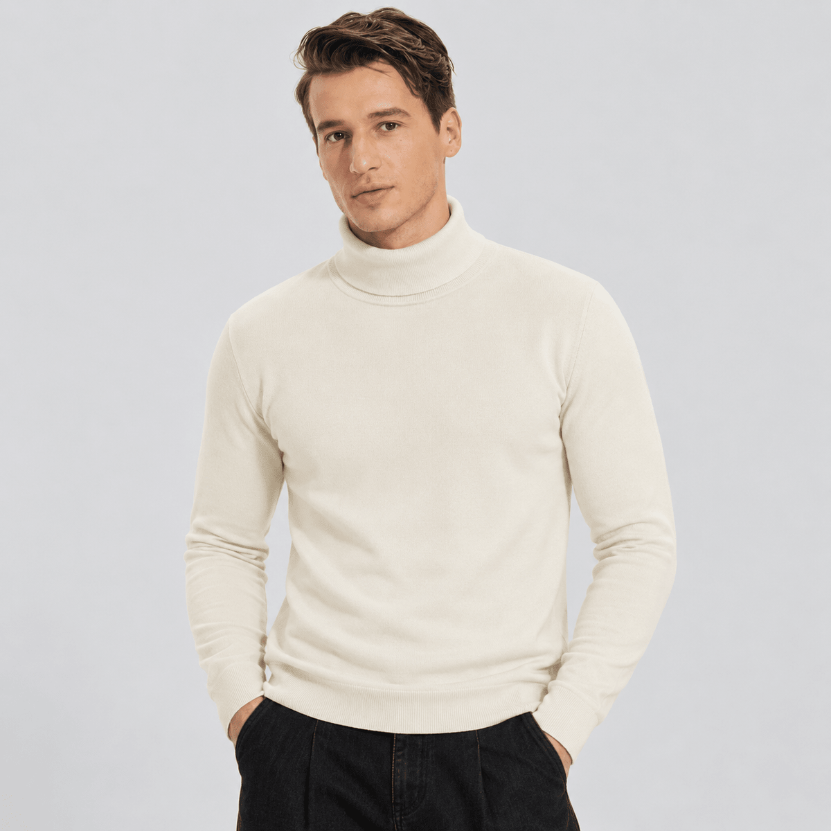Men's Knit Lightweight Turtleneck Sweater – White