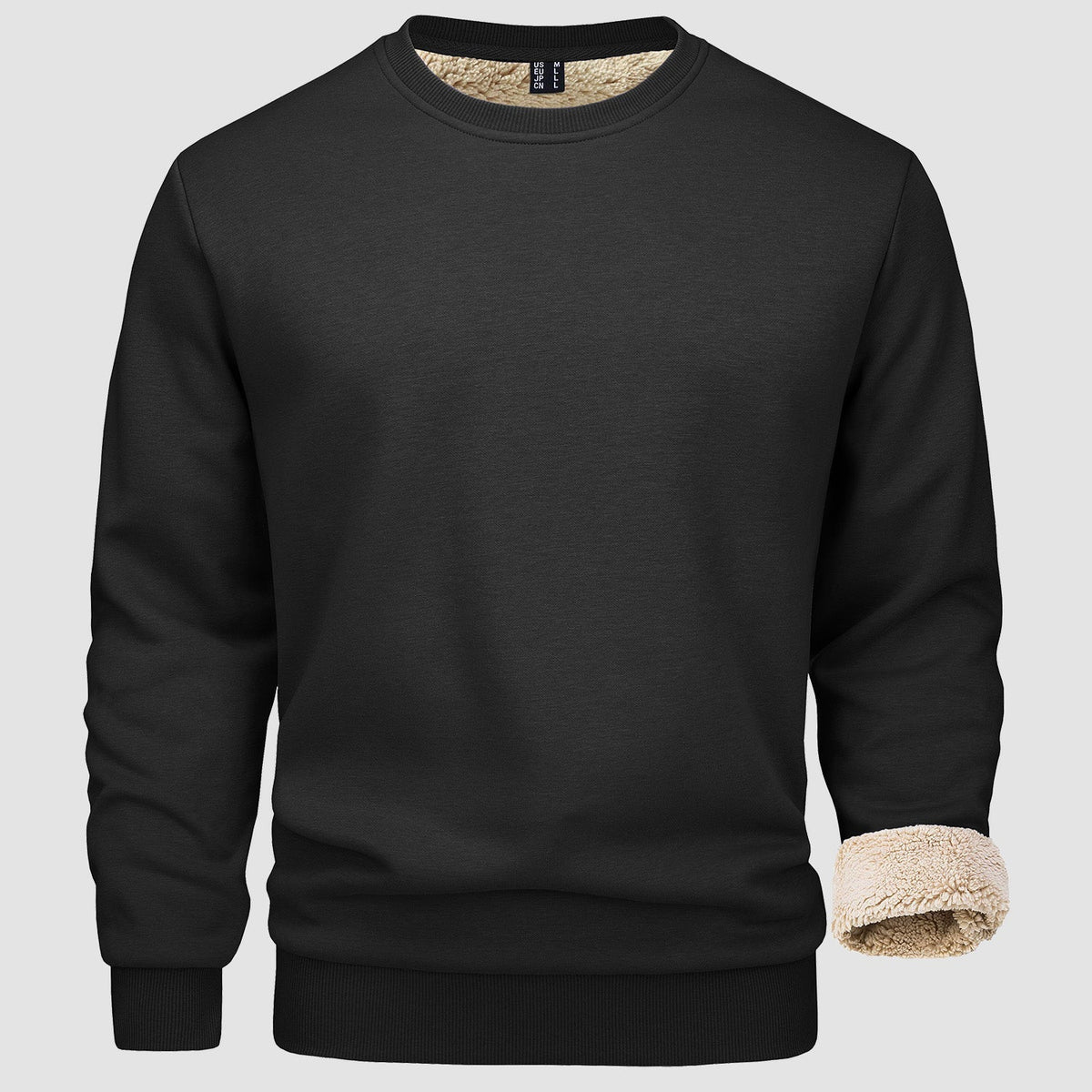 Men's Fleece Crew Neck Lined Sweater – Black