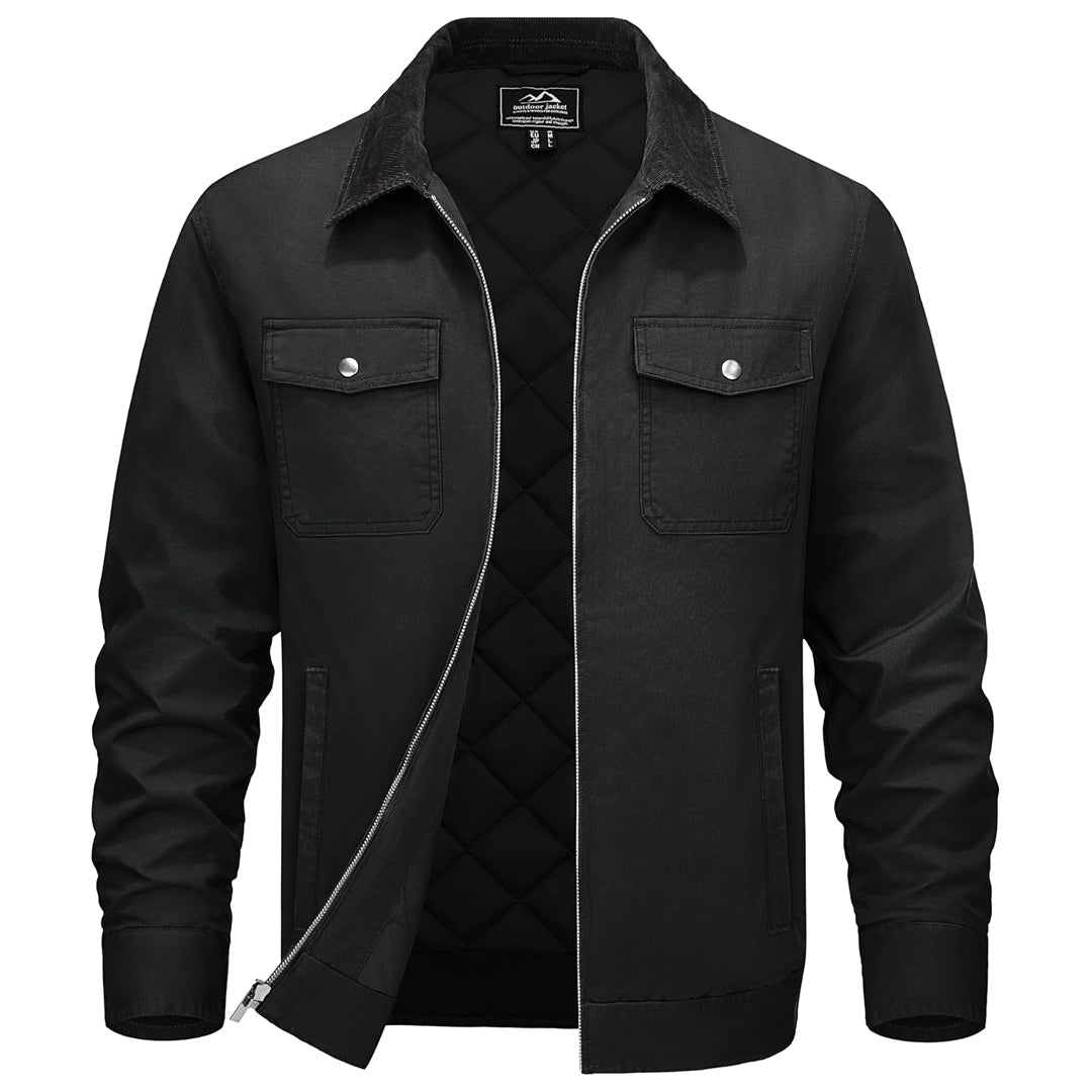 Men's Corduroy Pocketed Cargo Casual Jacket – Black