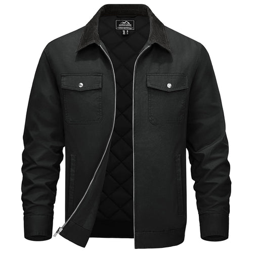 Men's Corduroy Pocketed Cargo Casual Jacket – Black