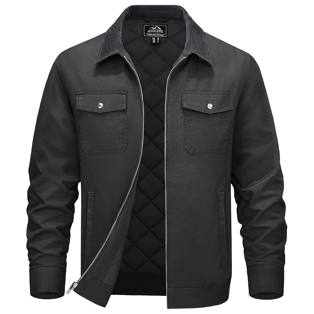 Men's Corduroy Pocketed Cargo Casual Jacket – Dark Gray
