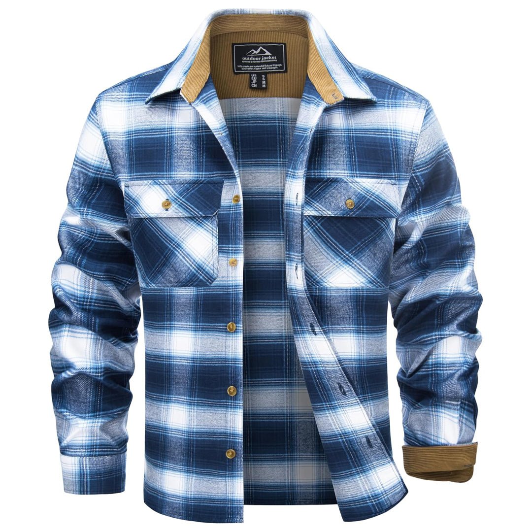 Men's Plaid Casual Retro Flannel Shirt – Blue White