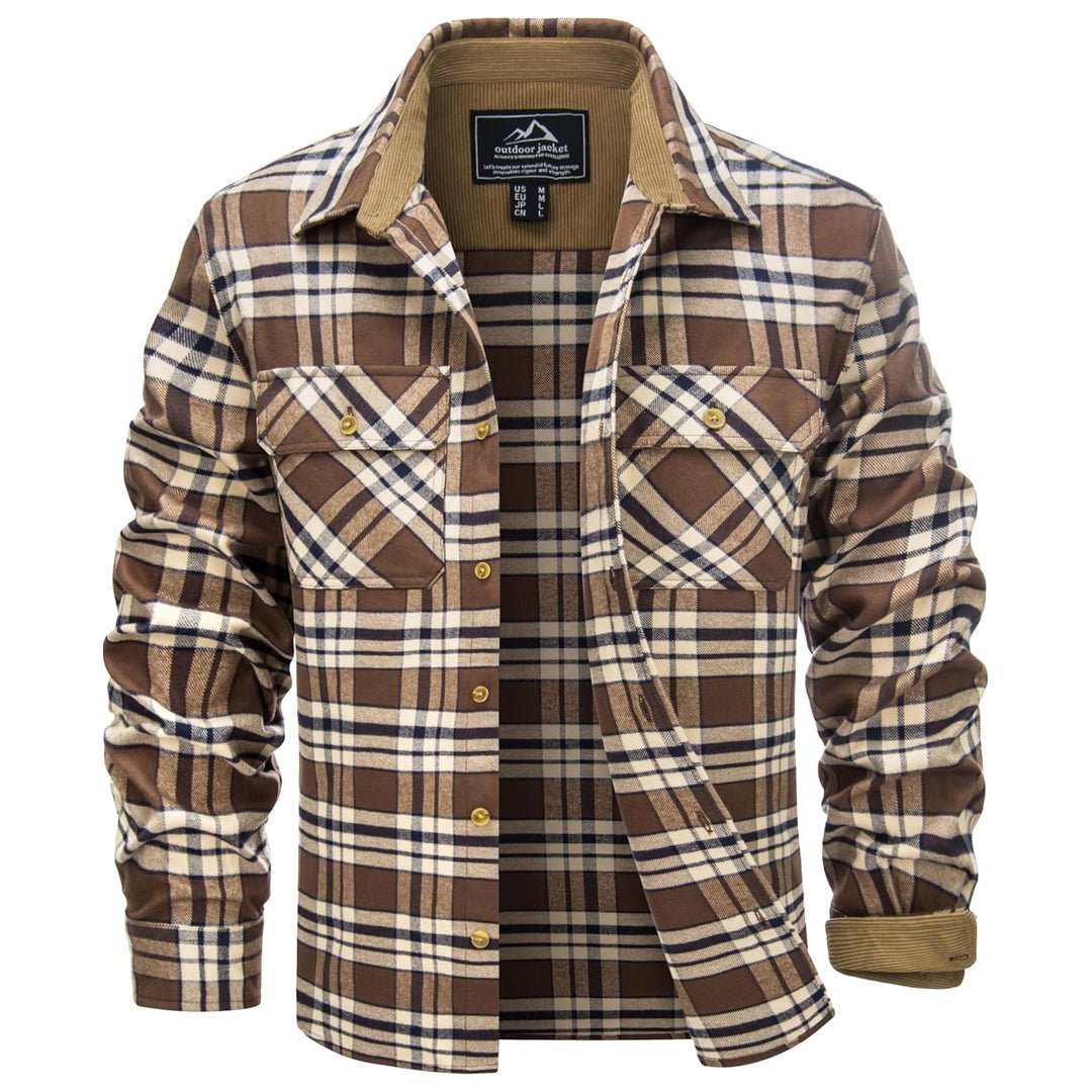 Men's Plaid Casual Retro Flannel Shirt – Brown