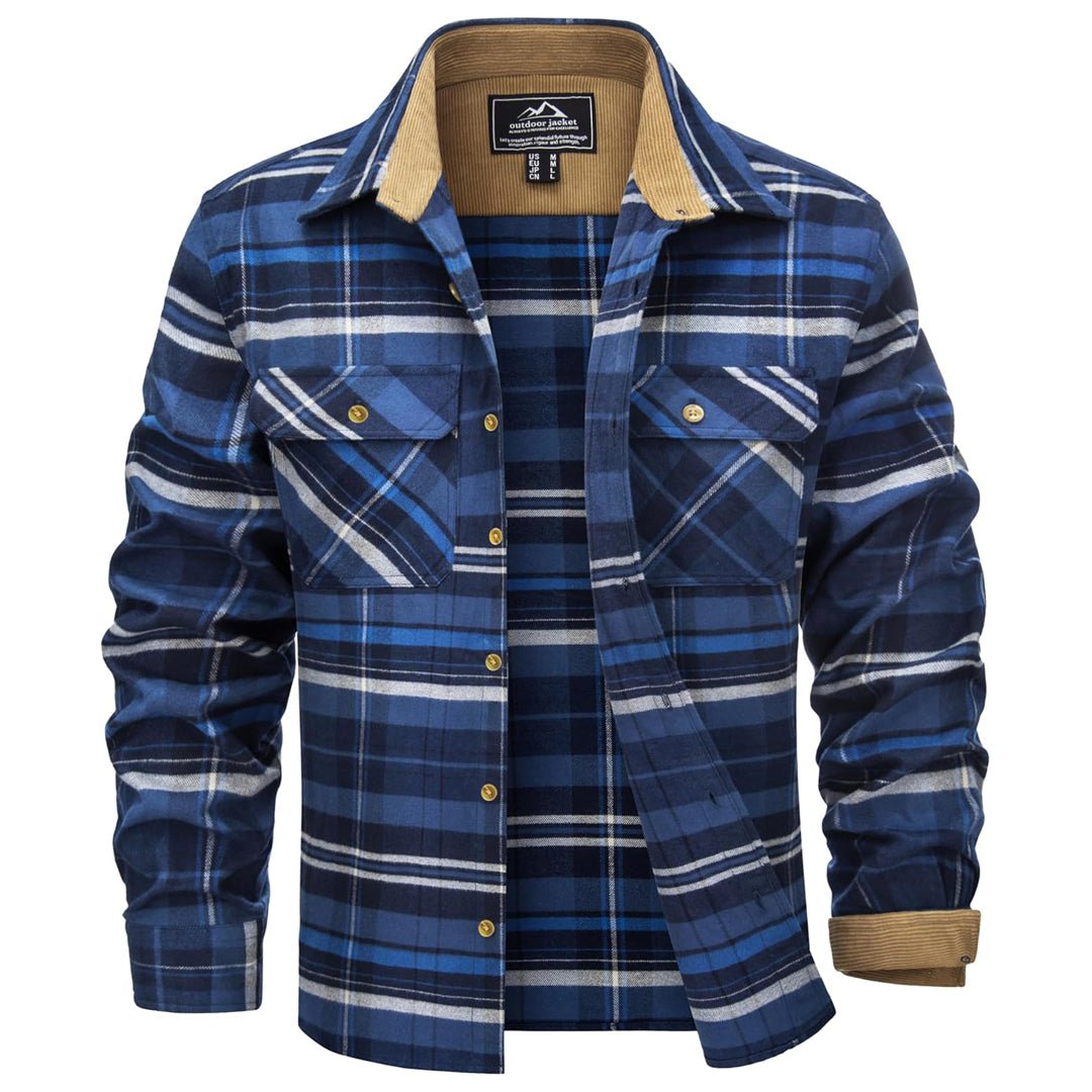 Men's Plaid Casual Retro Flannel Shirt – Blue Gray