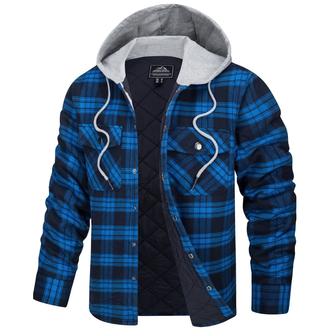 Men's Cotton Hooded Heavyweight Warm Flannel Shirt – Blue