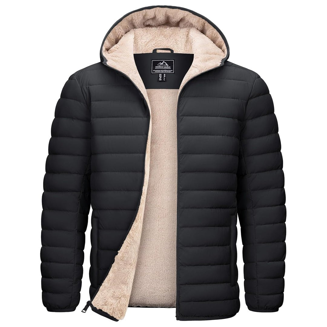 Men's Padded Hooded Warm Quilted Jacket – Black