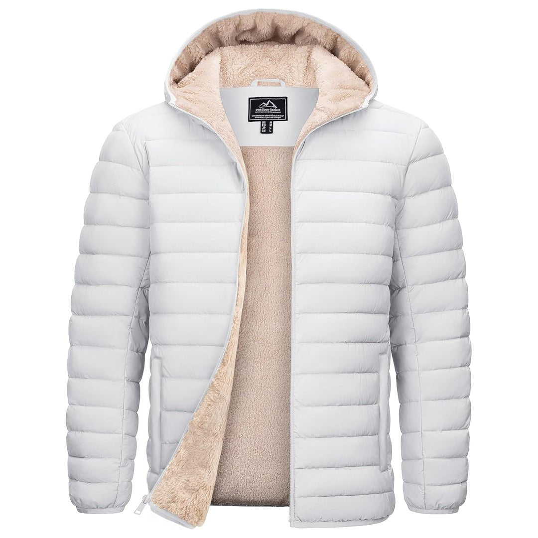 Men's Padded Hooded Warm Quilted Jacket – White