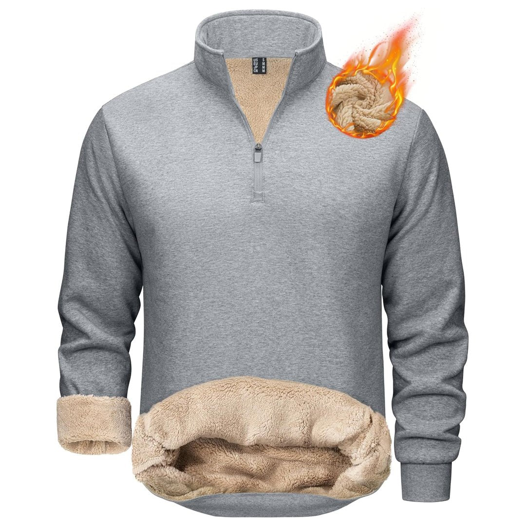 Men's Fleece Warm Quarter-Zip Sweater – Light Gray