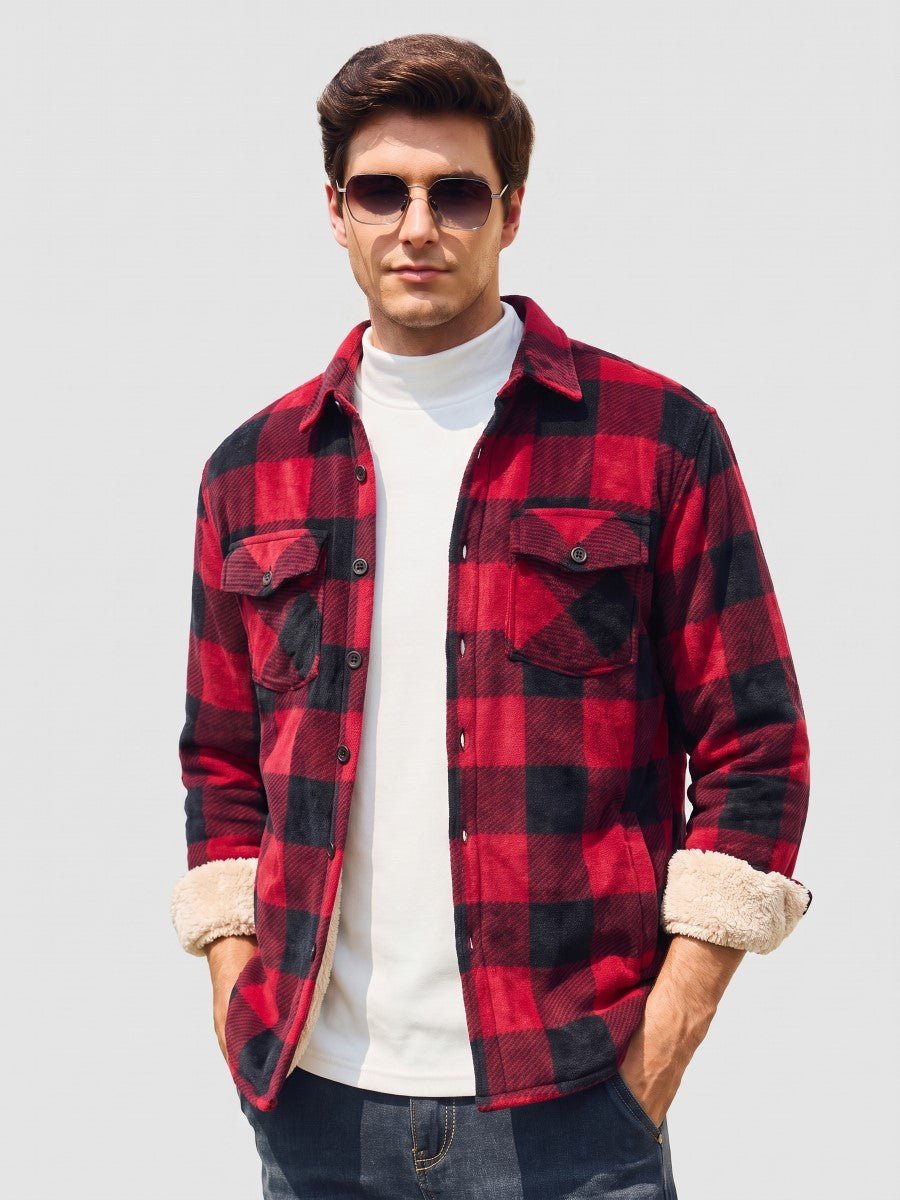 Men's Button-Down Flannel Shirt – Black Red