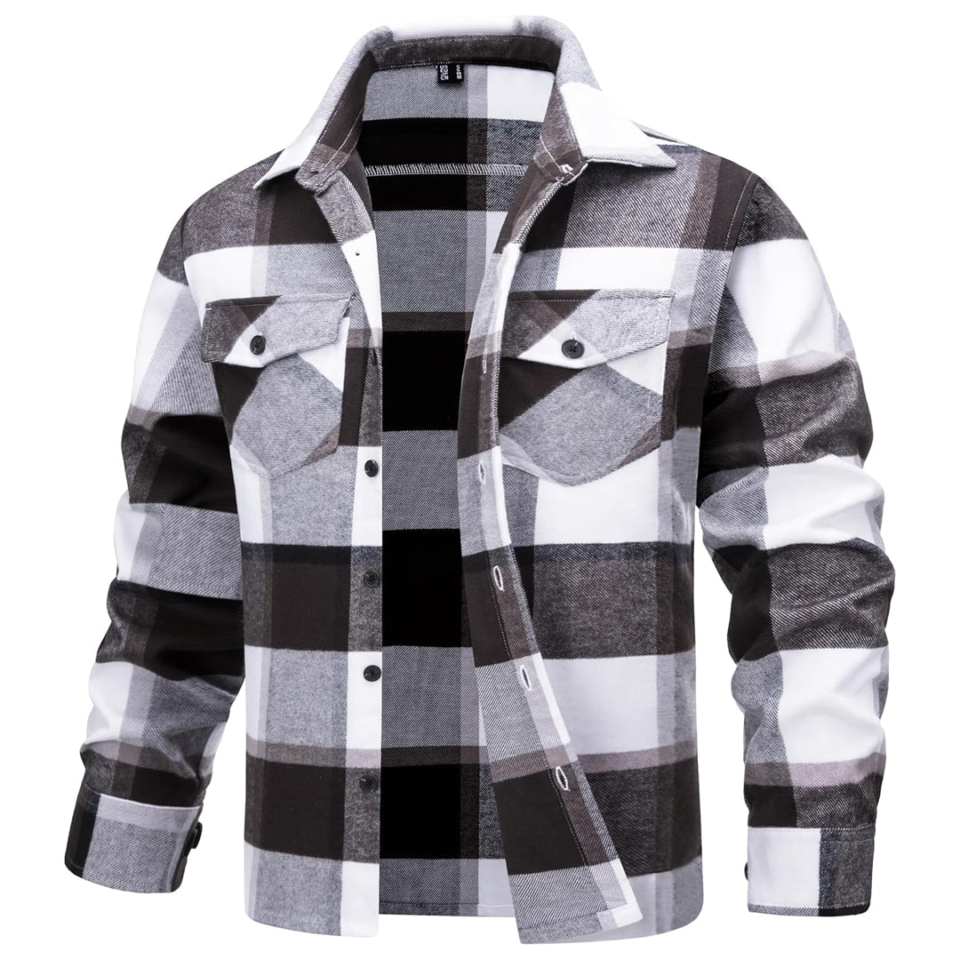 Men's Fleece Casual Warm Flannel Shirt – Gray Black