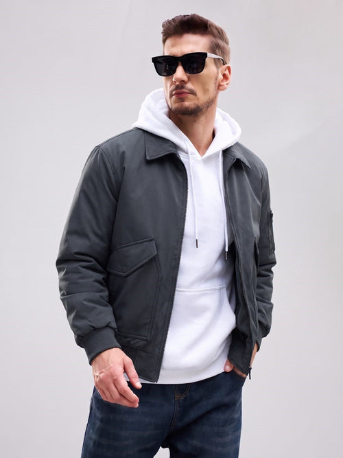 Men's Warm Bomber Jacket – Dark Gray