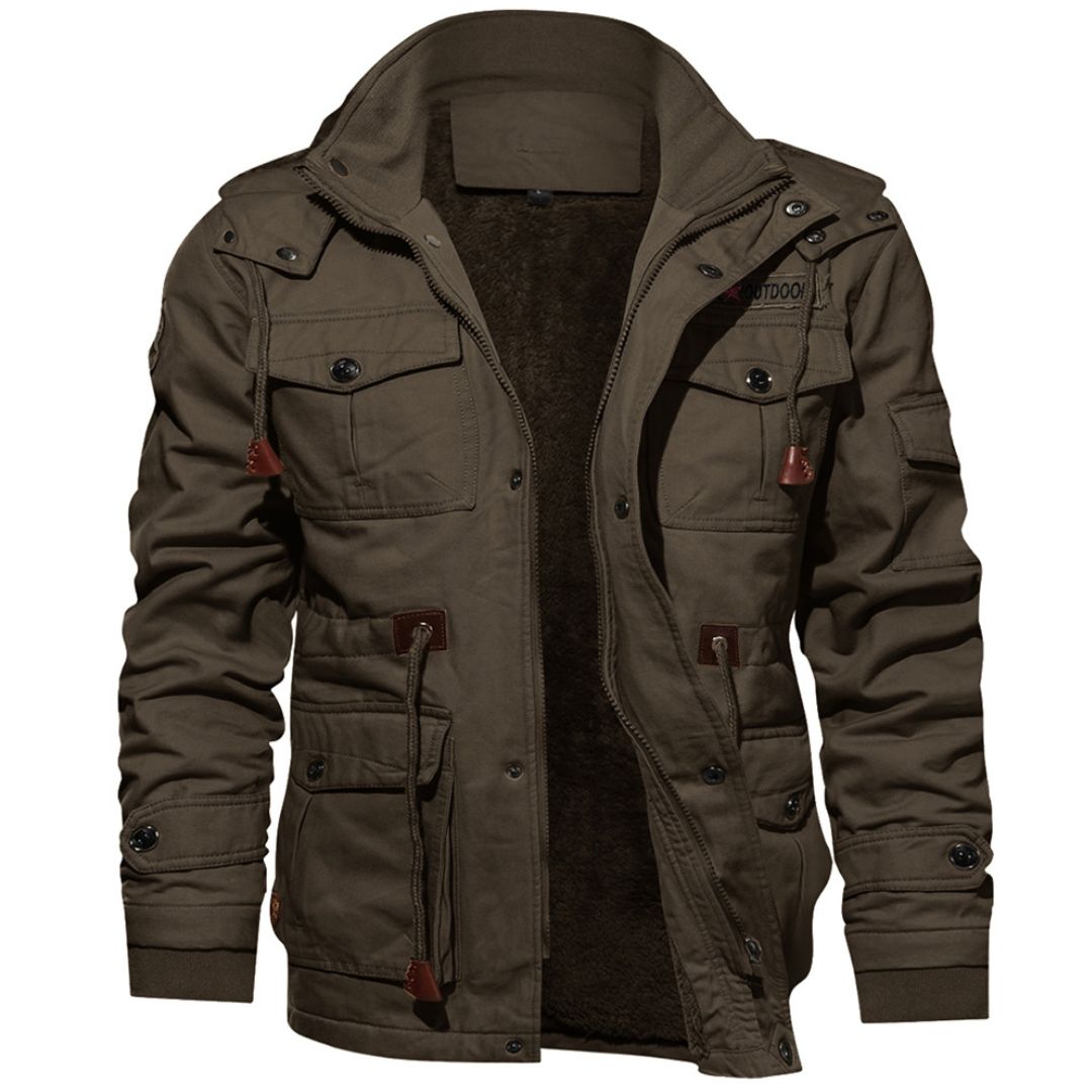 Men's Fleece Hooded Lined Cargo Fleece Jacket – Coffee