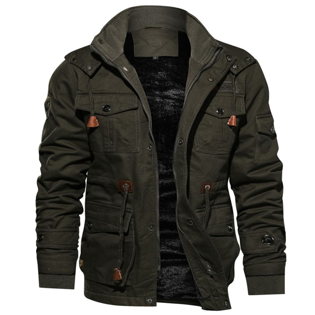 Men's Fleece Hooded Lined Cargo Fleece Jacket – Army Green