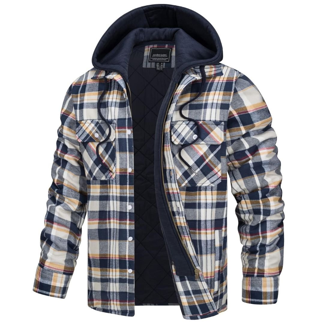 Men's Quilted Hooded Zip-Up Lined Flannel Shirt – Yellow