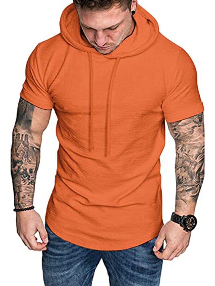 Men's Cotton Blend Short Sleeve Casual Hoodie – Orange