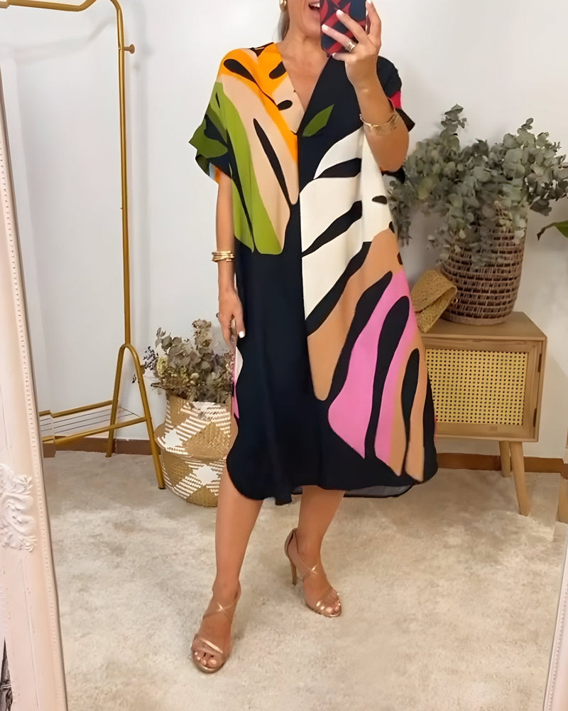 Zoe | Women's Summer Dress | Abstract Midi V-Neck Midi