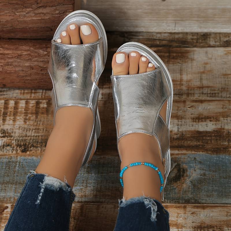 Sandals For Women | Metallic Platform Slingback Design