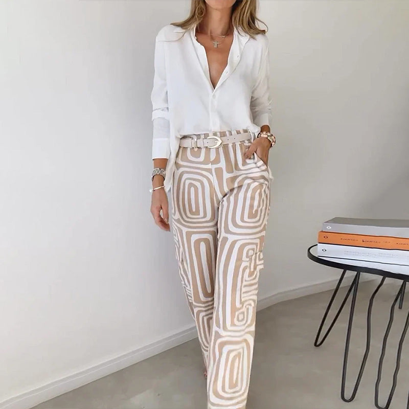Women's Two-Piece Set | Long-sleeve Shirt and Matching Trousers