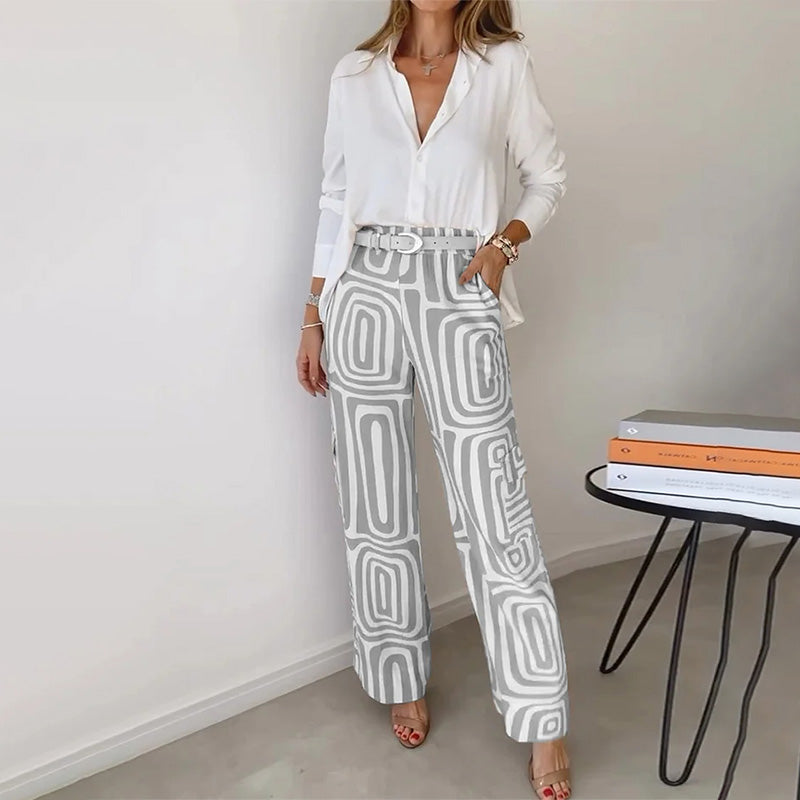 Women's Two-Piece Set | Long-sleeve Shirt and Matching Trousers