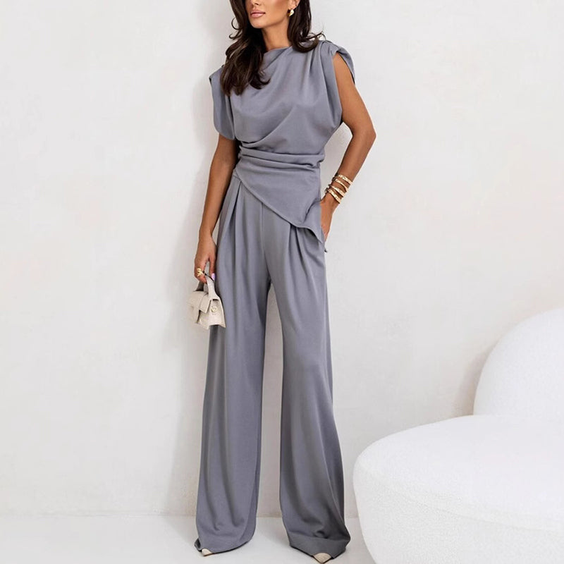 Women's Two-Piece Set | Draped Top and  Wide-leg Trousers