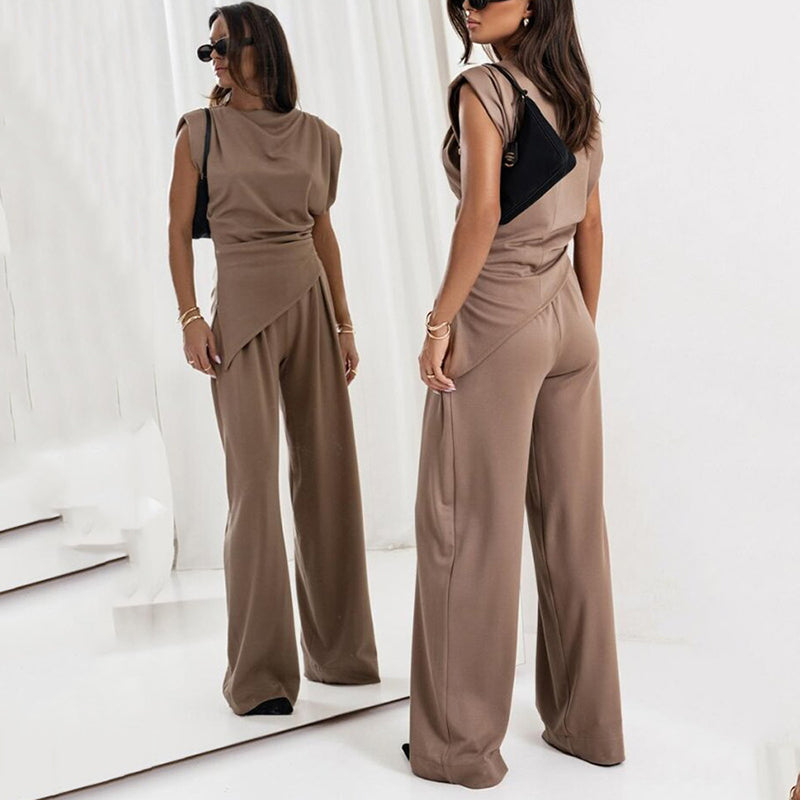 Molly | Women's Two-Piece Set | Draped Top and  Wide-leg Trousers
