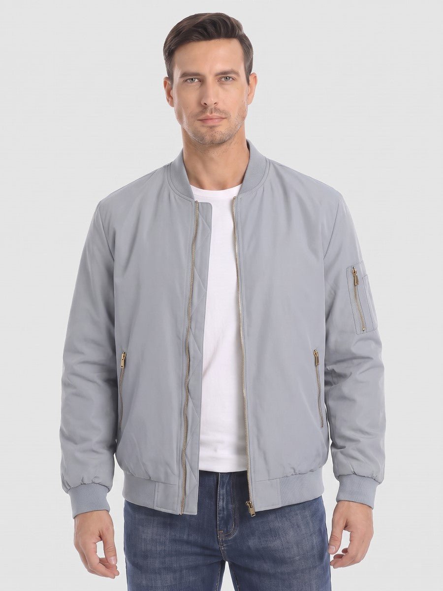 Men's Padded Lined Vintage Bomber Jacket – Light Gray