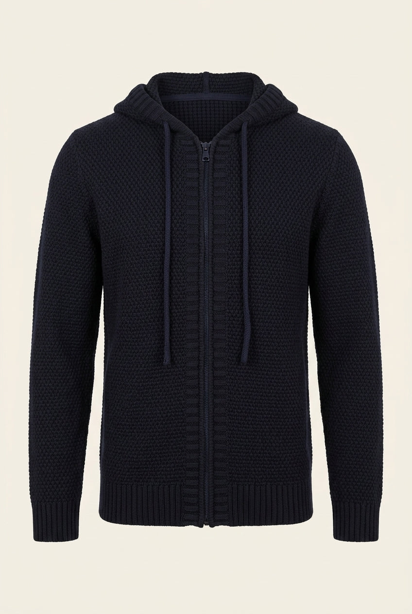 Men's Waffle Knit Button-Up Cardigan – Navy