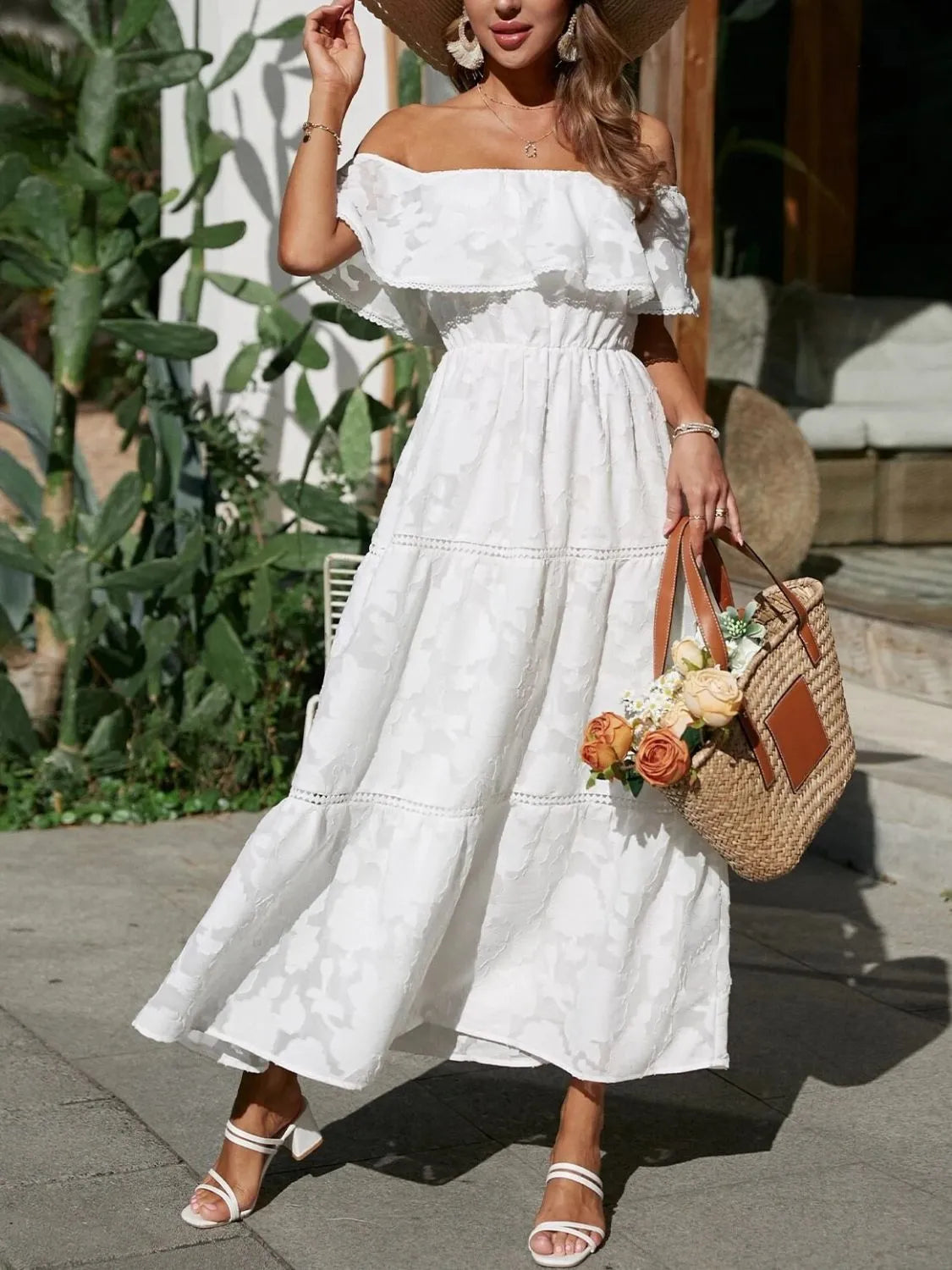 Bianca | Women's Wedding Guest Midi Dress | Off-Shoulder Tiered