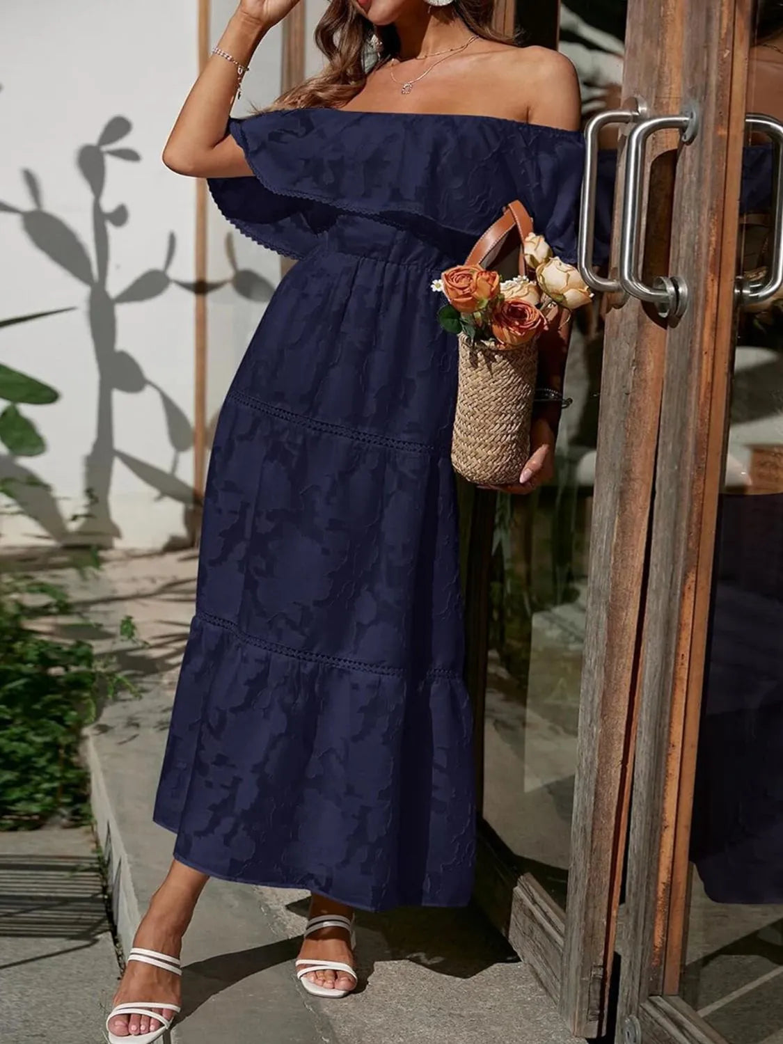 Bianca | Women's Wedding Guest Midi Dress | Off-Shoulder Tiered