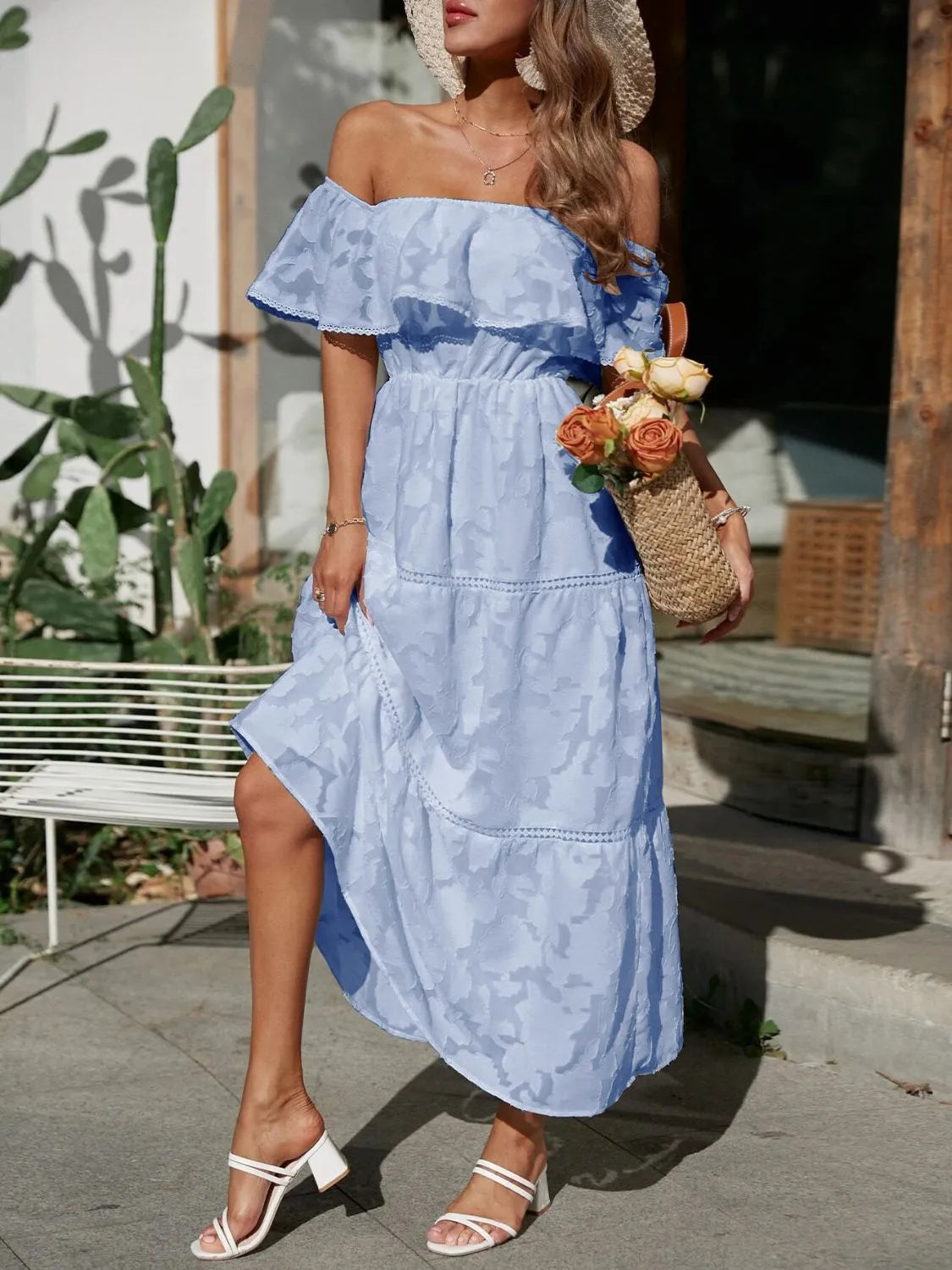 Bianca | Women's Wedding Guest Midi Dress | Off-Shoulder Tiered