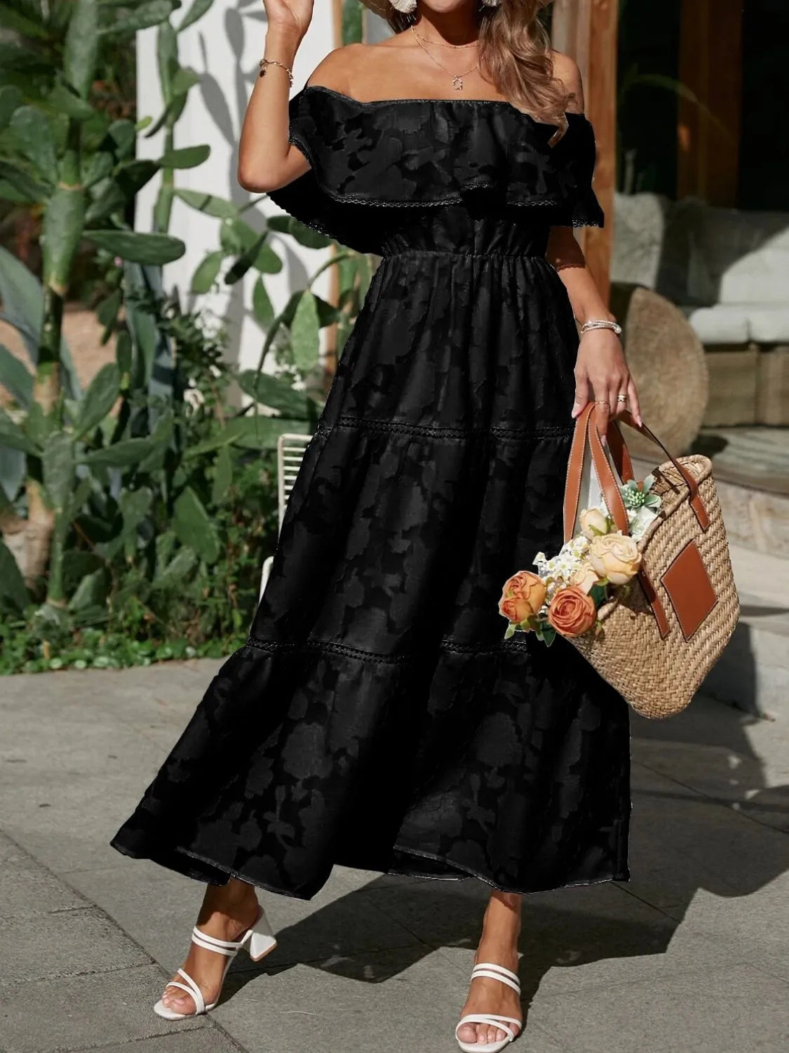 Bianca | Women's Wedding Guest Midi Dress | Off-Shoulder Tiered