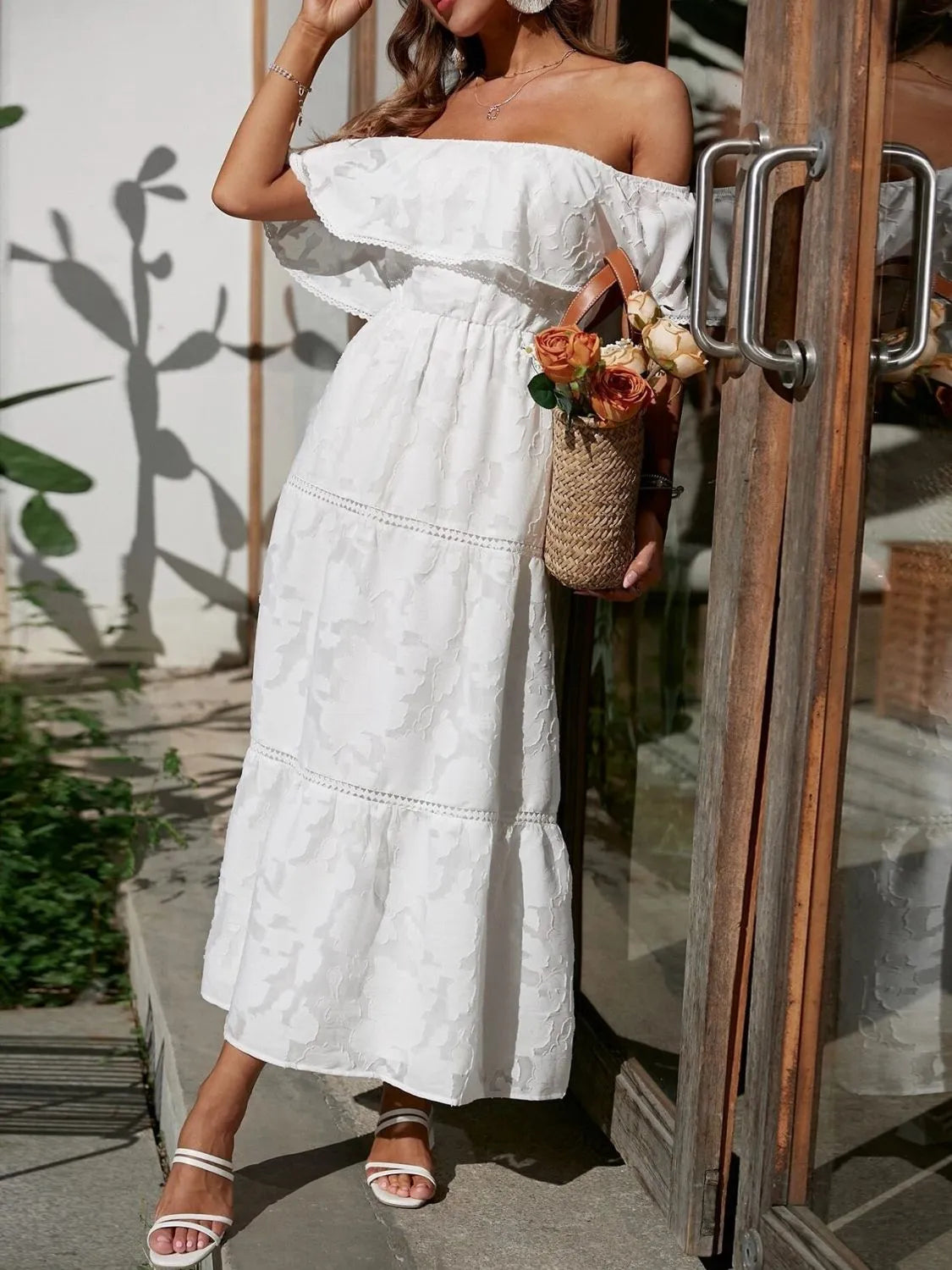 Bianca | Women's Wedding Guest Midi Dress | Off-Shoulder Tiered