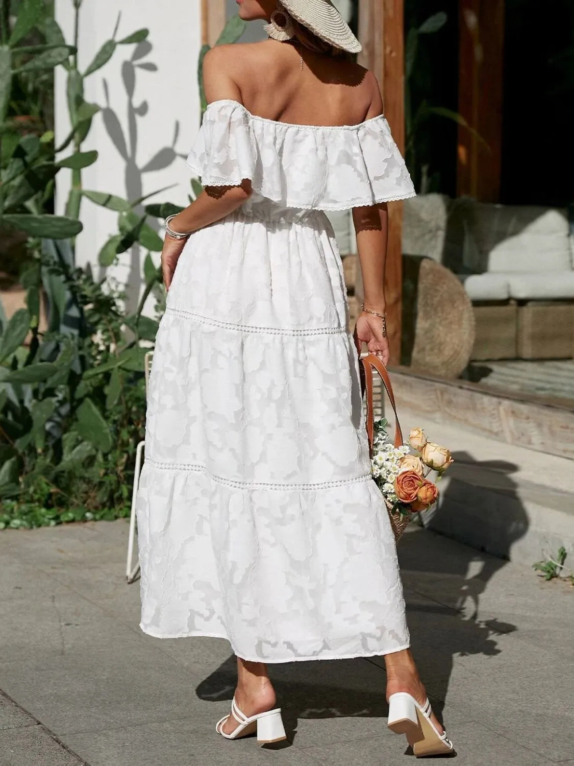 Bianca | Women's Wedding Guest Midi Dress | Off-Shoulder Tiered