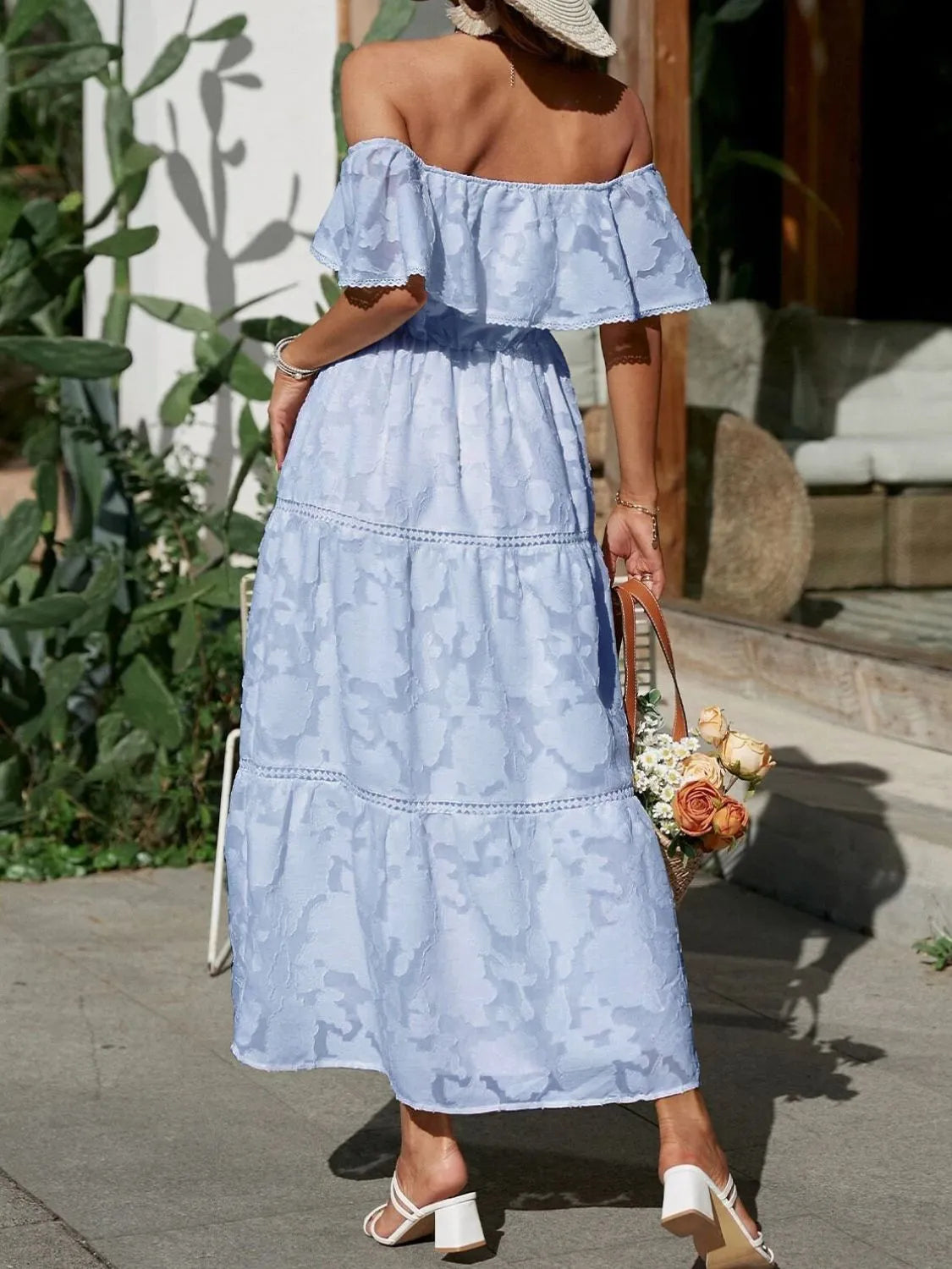 Bianca | Women's Wedding Guest Midi Dress | Off-Shoulder Tiered
