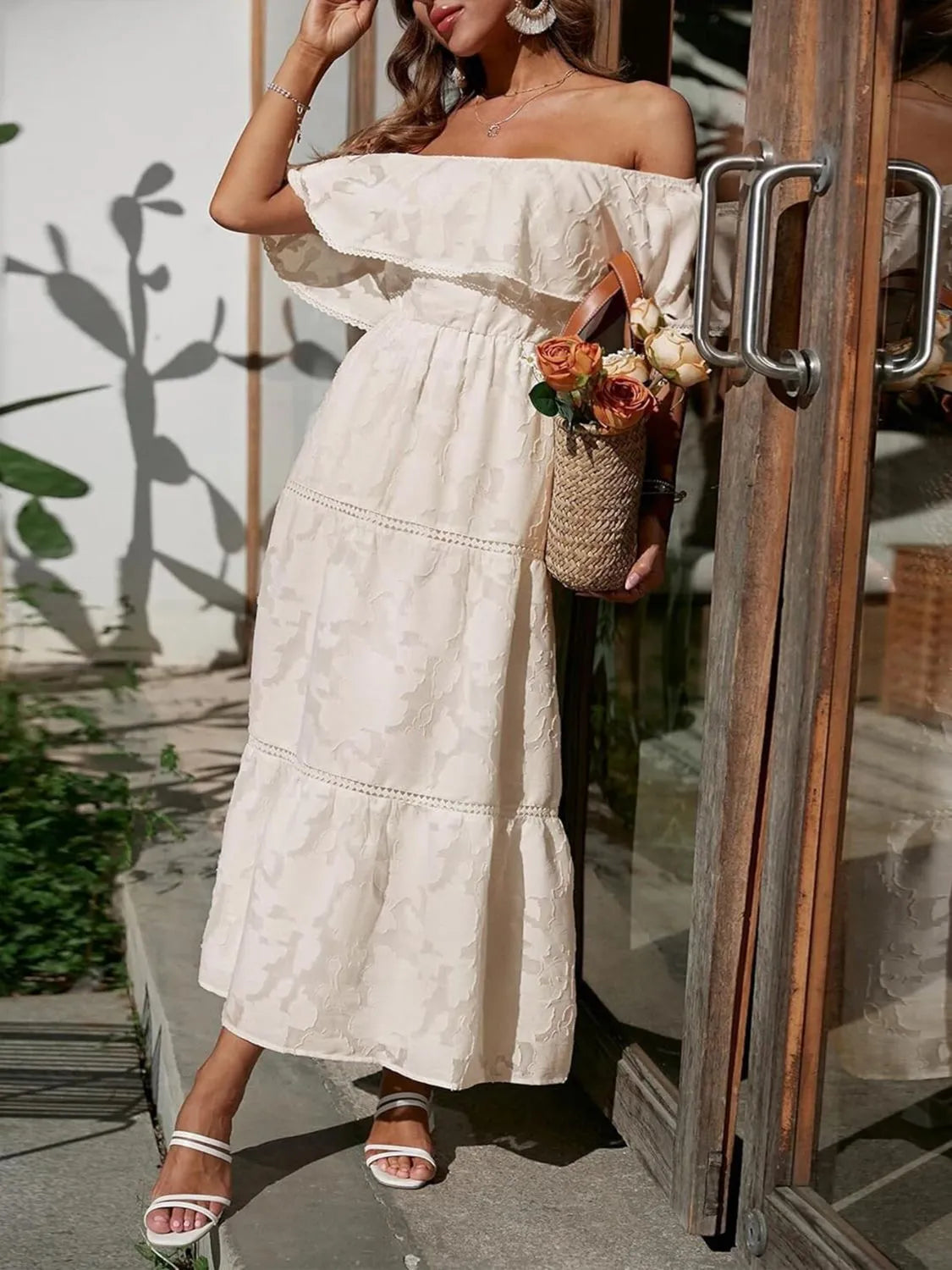 Bianca | Women's Wedding Guest Midi Dress | Off-Shoulder Tiered